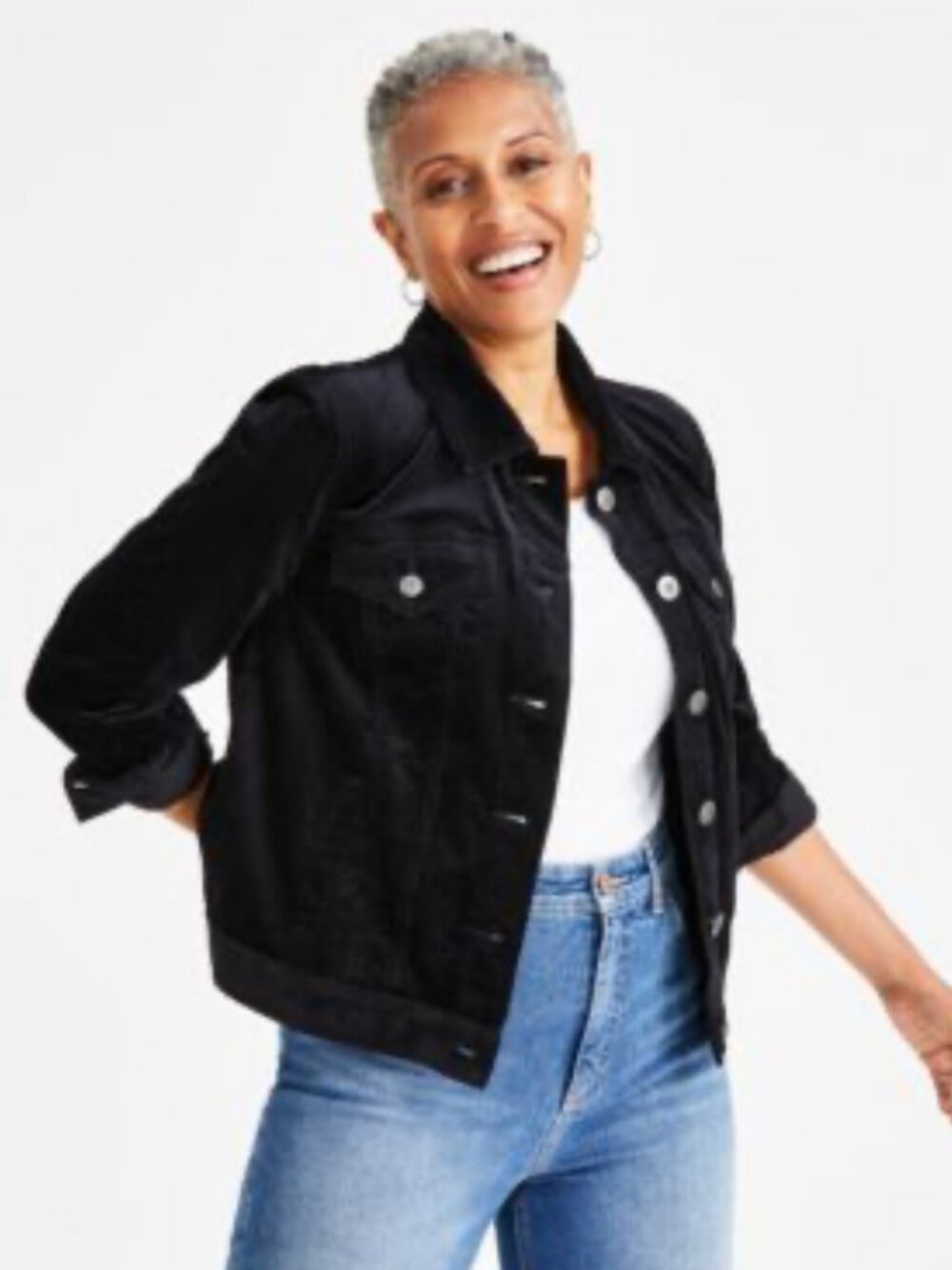 Chaps Black Corduroy Classic Denim Cut Jacket Western Timeless Closet Staple
